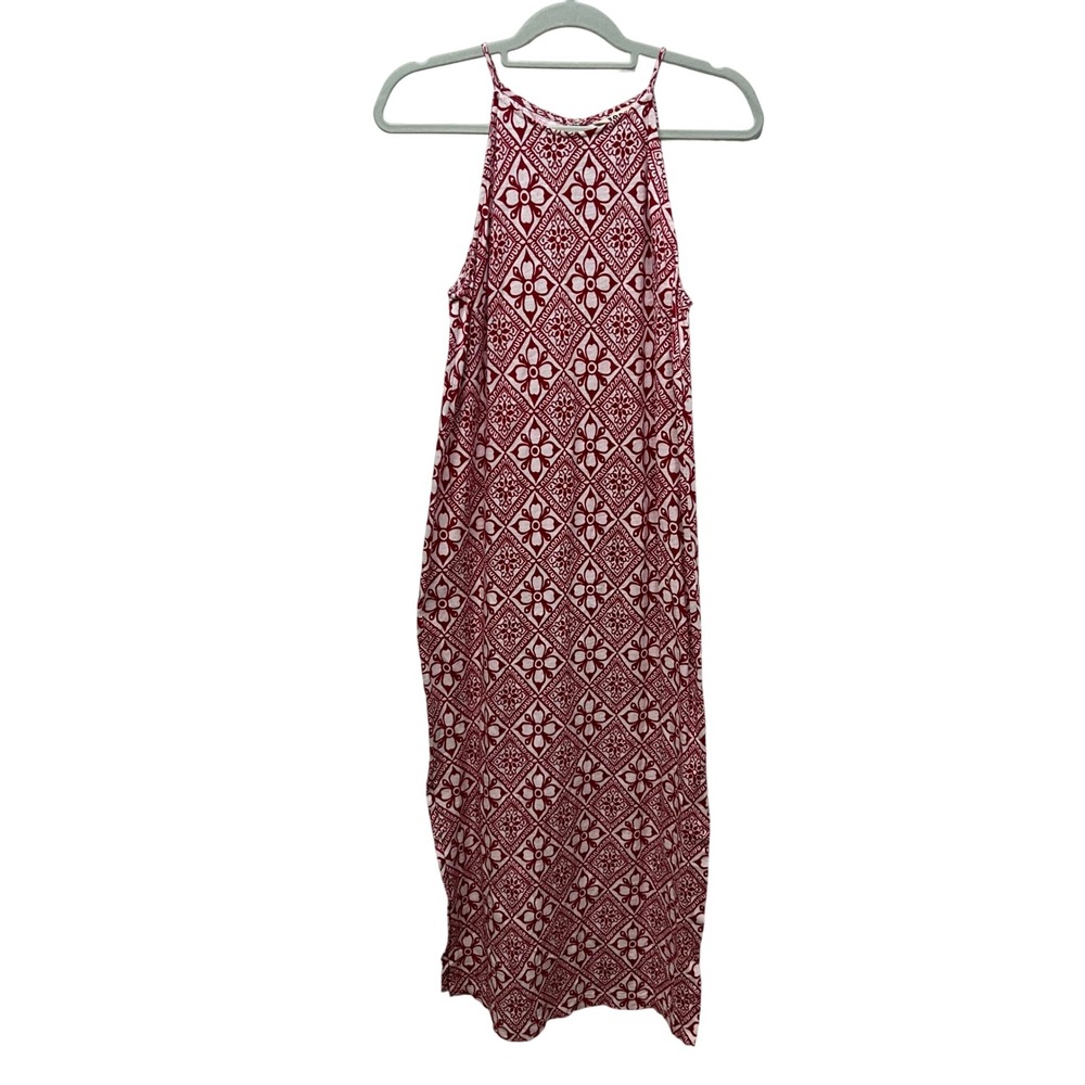 Boden Red White Geometric Print Halter Neck Maxi Dress US 4L